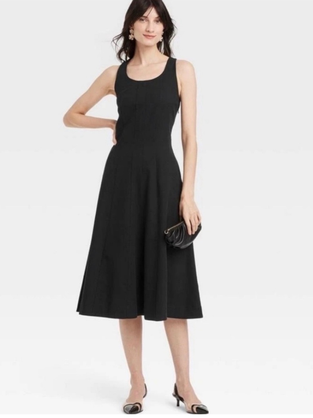 A New Day Dress Womens Black Sleeveless Corset Fit & Flare Midi Size 10